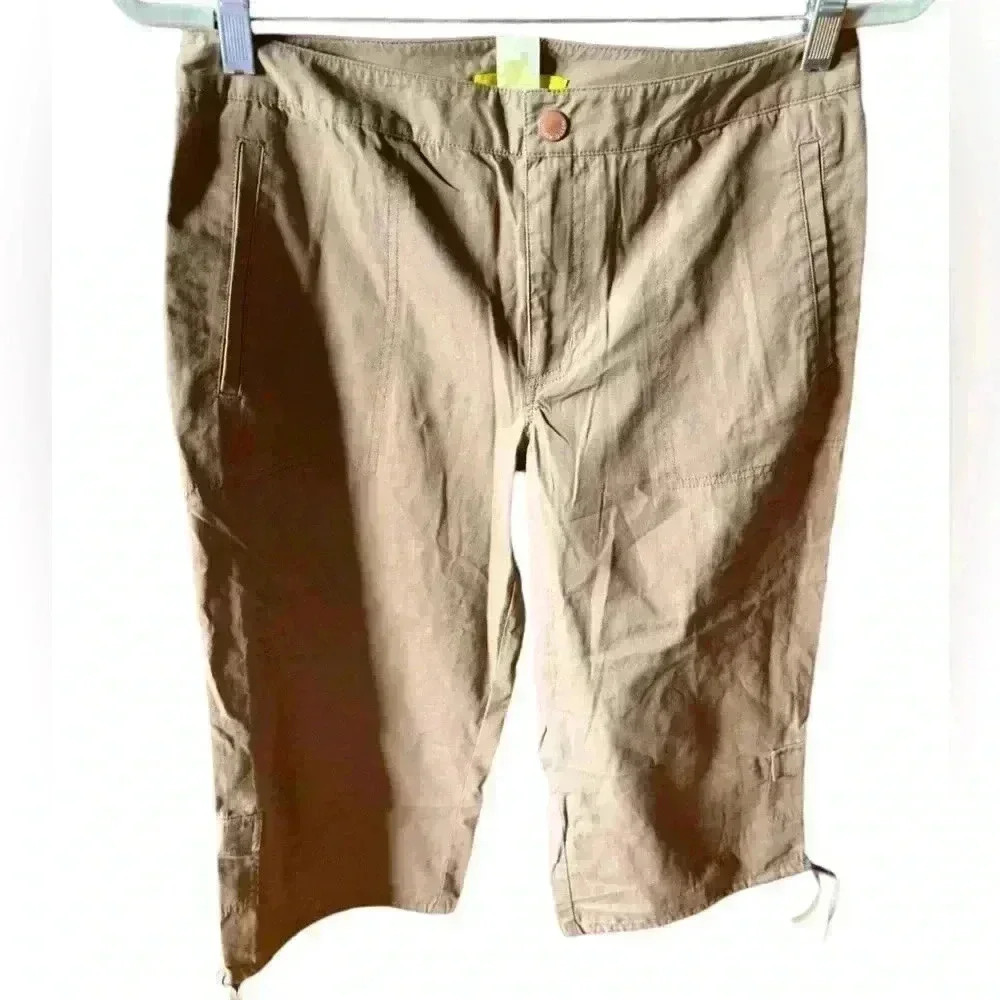 Sigrid Olsen size 8 Mimu cotton cargo Capri pants. 5 pocket, cinch bottoms NWT